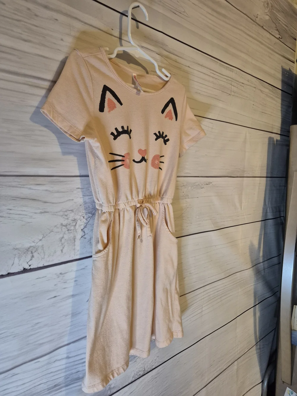 fabkids Peach Cat Face Drawstring Waist Knit Dress